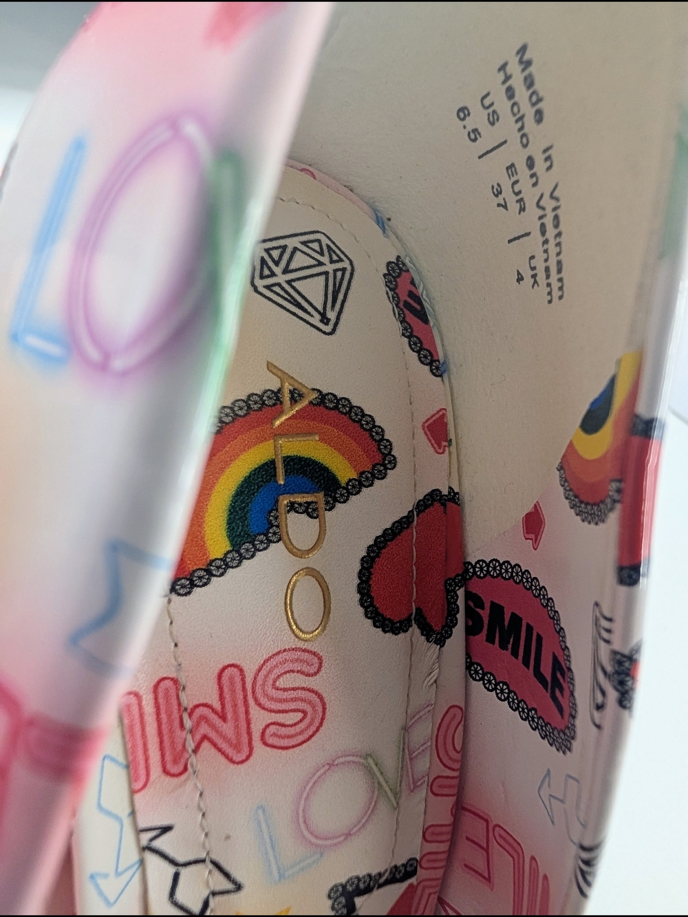 Aldo Stessy Heels Multi-Colored Graffiti Print Woman's Size 6.5 - Picture 5 of 7